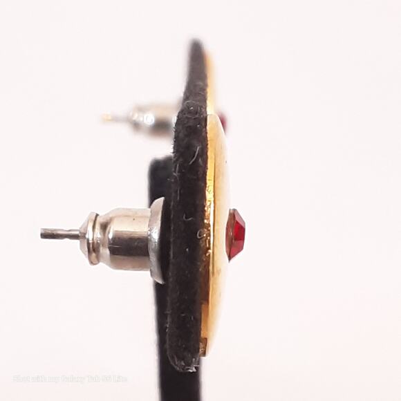 Crystal Winds Stud Earrings Gold Tone Metal Red Austrian Crystals Pierced - Picture 3 of 10